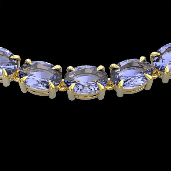 56 ctw Tanzanite Eternity Designer Necklace 14k Yellow Gold - REF-581K8Y