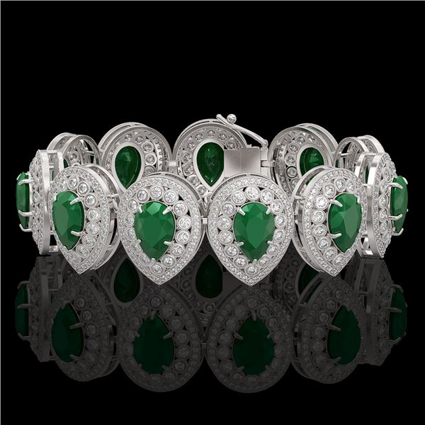 56.04 ctw Emerald & Diamond Victorian Bracelet 14K White Gold - REF-1745K5Y