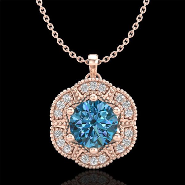 1.01 ctw Fancy Intense Blue Diamond Art Deco Necklace 18k Rose Gold - REF-163X6A