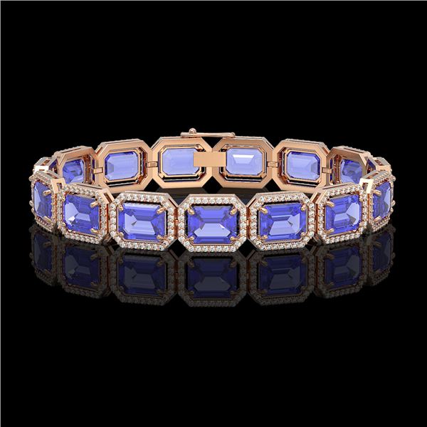 36.37 ctw Tanzanite & Diamond Micro Pave Halo Bracelet 10k Rose Gold - REF-776W4H