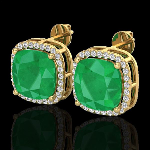 12 ctw Emerald & Micro Pave Halo VS/SI Diamond Earrings 18k Yellow Gold - REF-136M4G