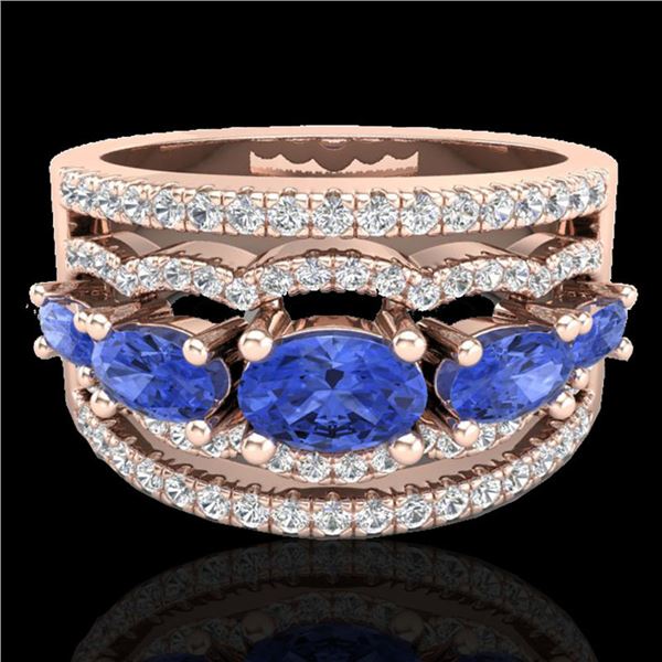 2.25 ctw Tanzanite & Micro Pave VS/SI Diamond Designer Ring 10k Rose Gold - REF-81F8M