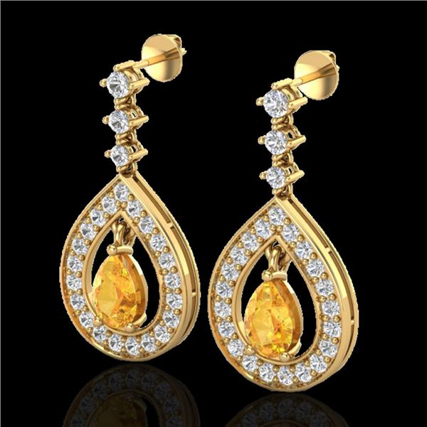 2.25 ctw Citrine & Micro Pave VS/SI Diamond Earrings 14k Yellow Gold - REF-99K8Y