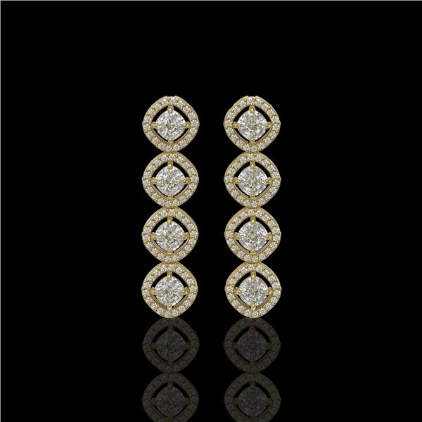 3.84 ctw Cushion Cut Diamond Micro Pave Earrings 18K Yellow Gold - REF-337G5W