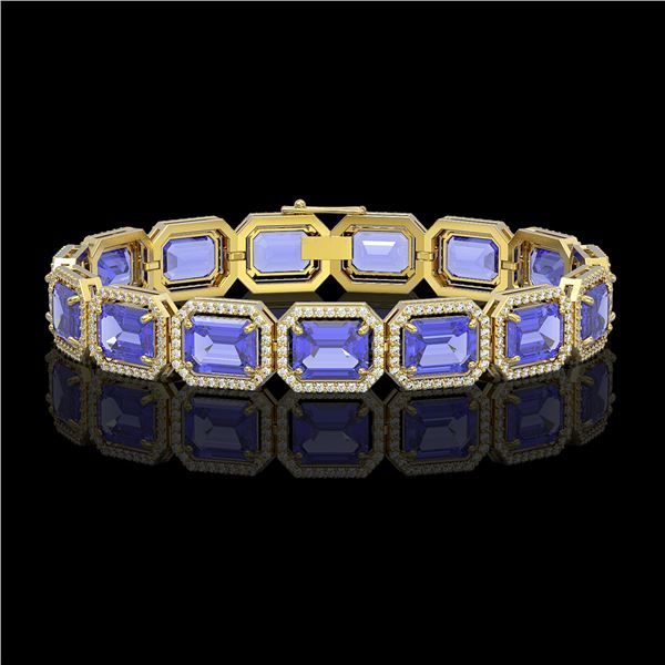 36.37 ctw Tanzanite & Diamond Micro Pave Halo Bracelet 10k Yellow Gold - REF-776R4K