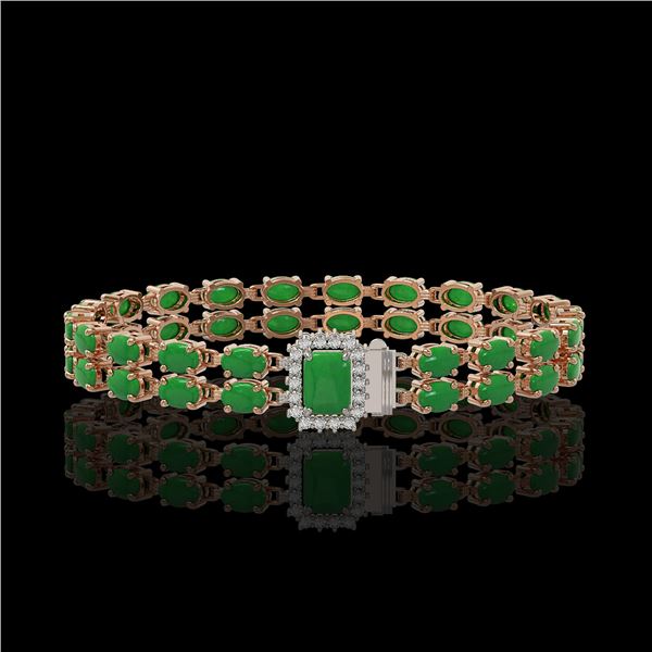 12.3 ctw Jade & Diamond Bracelet 14K Rose Gold - REF-236X4A