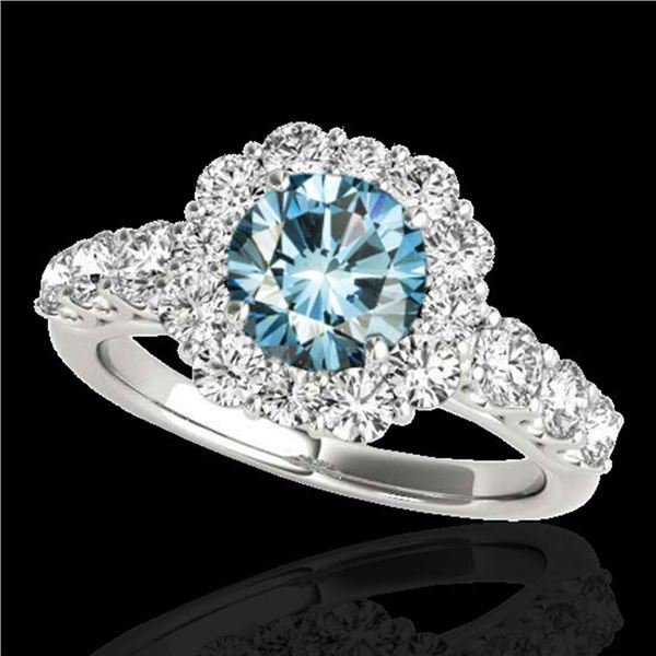 2.9 ctw SI Certified Fancy Blue Diamond Solitaire Halo Ring 10k White Gold - REF-228A3N