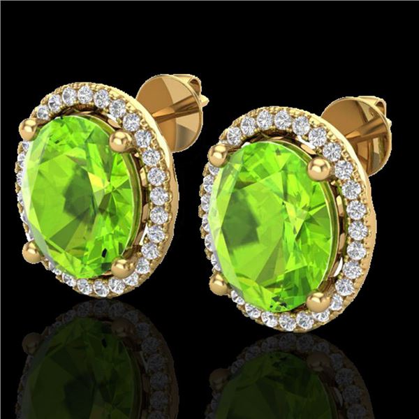 5 ctw Peridot & Micro Pave VS/SI Diamond Earrings 18k Yellow Gold - REF-82G2W