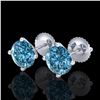 Image 1 : 2.5 ctw Fancy Intense Blue Diamond Art Deco Earrings 18k White Gold - REF-265M9G