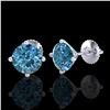 Image 2 : 2.5 ctw Fancy Intense Blue Diamond Art Deco Earrings 18k White Gold - REF-265M9G