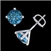 Image 3 : 2.5 ctw Fancy Intense Blue Diamond Art Deco Earrings 18k White Gold - REF-265M9G