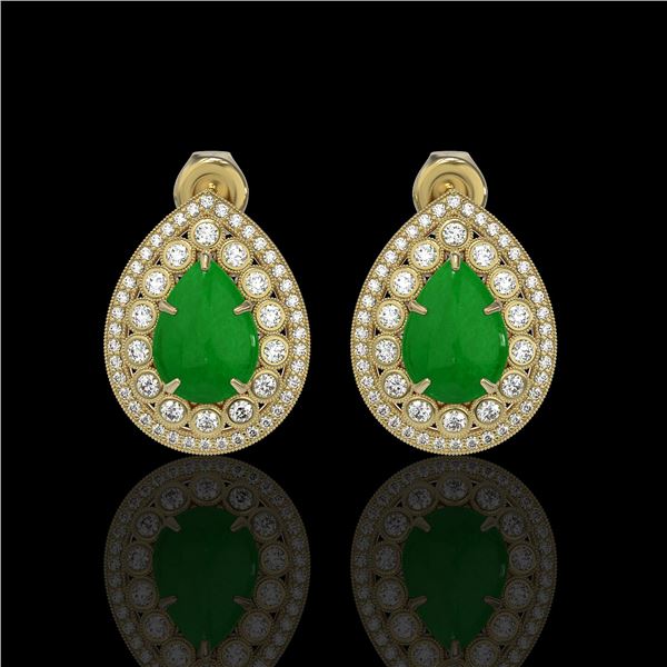 7.74 ctw Jade & Diamond Victorian Earrings 14K Yellow Gold - REF-218G2W