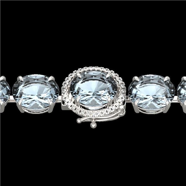 60 ctw Aquamarine & Micro VS/SI Diamond Bracelet 14k White Gold - REF-945X5A