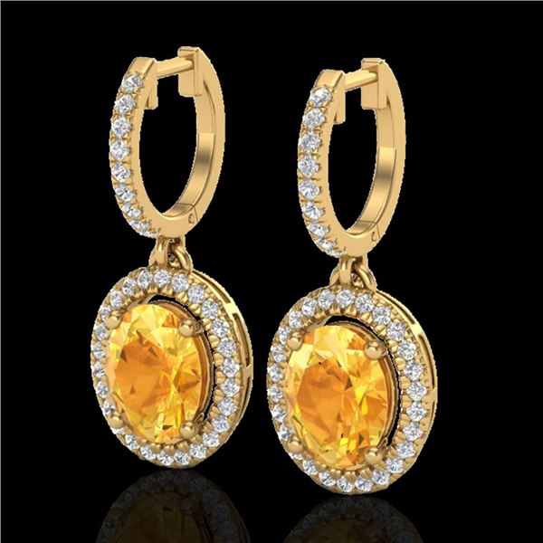 3.50 ctw Citrine & Micro Pave VS/SI Diamond Earrings 18k Yellow Gold - REF-94R5K