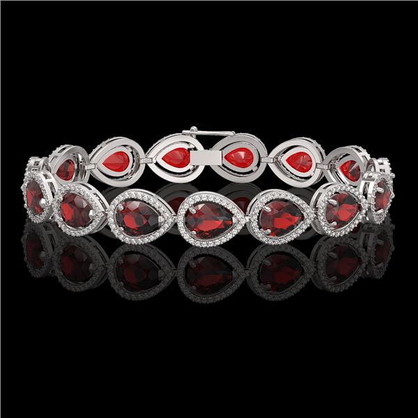 17.45 ctw Garnet & Diamond Micro Pave Halo Bracelet 10k White Gold - REF-283N5F