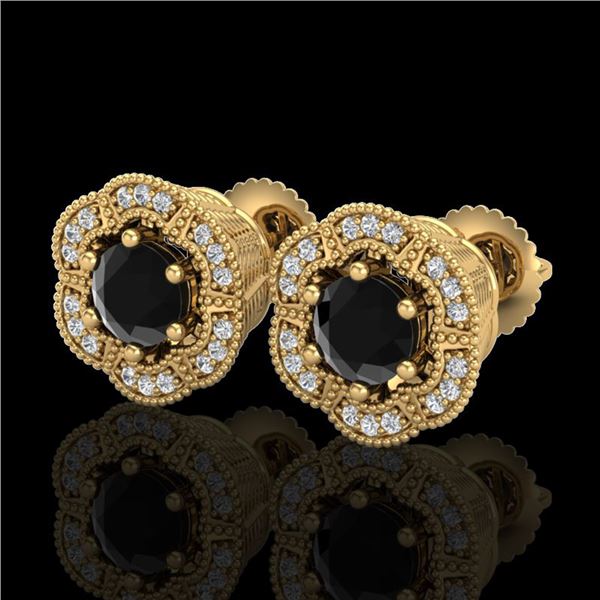 1.51 ctw Fancy Black Diamond Art Deco Stud Earrings 18k Yellow Gold - REF-107F3M