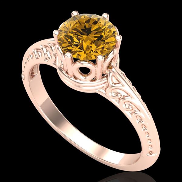 1 ctw Intense Yellow Diamond Engagment Art Deco Ring 18k Rose Gold - REF-180X2A
