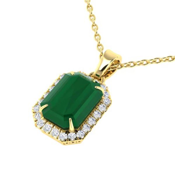 5.50 ctw Emerald & Micro Pave VS/SI Diamond Necklace 18k Yellow Gold - REF-101G8W