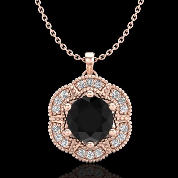 1.01 ctw Fancy Black Diamond Art Deco Stud Necklace 18k Rose Gold - REF-80A2N