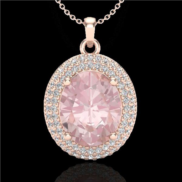 4.50 ctw Morganite & Micro Pave VS/SI Diamond Necklace 14k Rose Gold - REF-150W2H