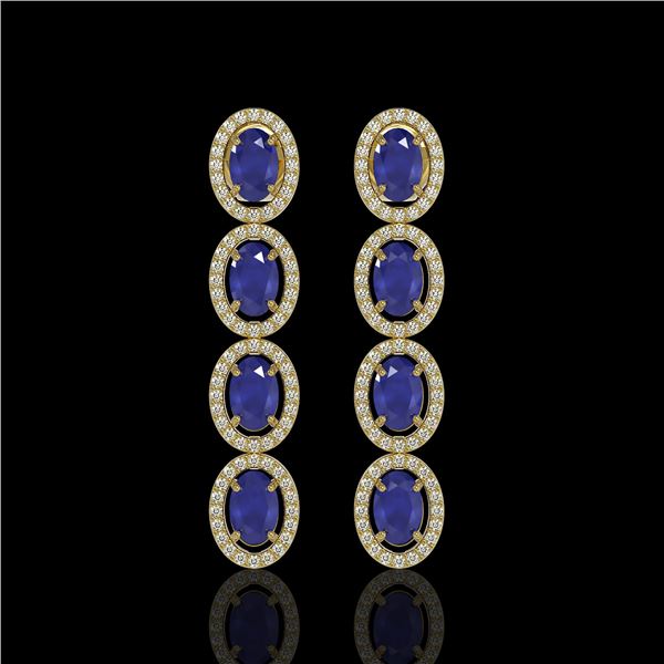 6.47 ctw Sapphire & Diamond Micro Pave Halo Earrings 10k Yellow Gold - REF-143W6H