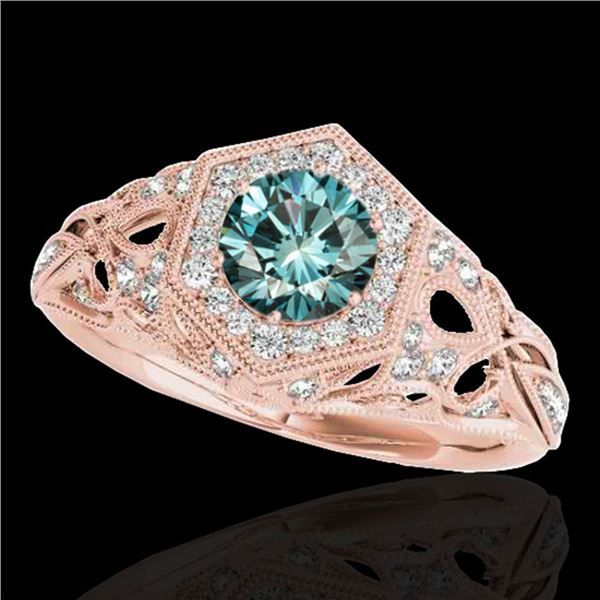 1.4 ctw SI Certified Fancy Blue Diamond Antique Ring 10k Rose Gold - REF-150H2R