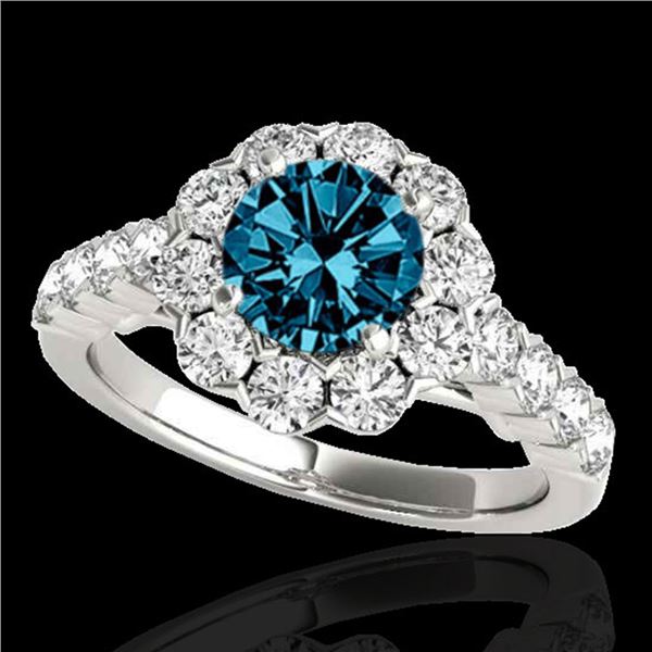3 ctw SI Certified Fancy Blue Diamond Solitaire Halo Ring 10k White Gold - REF-222H8R