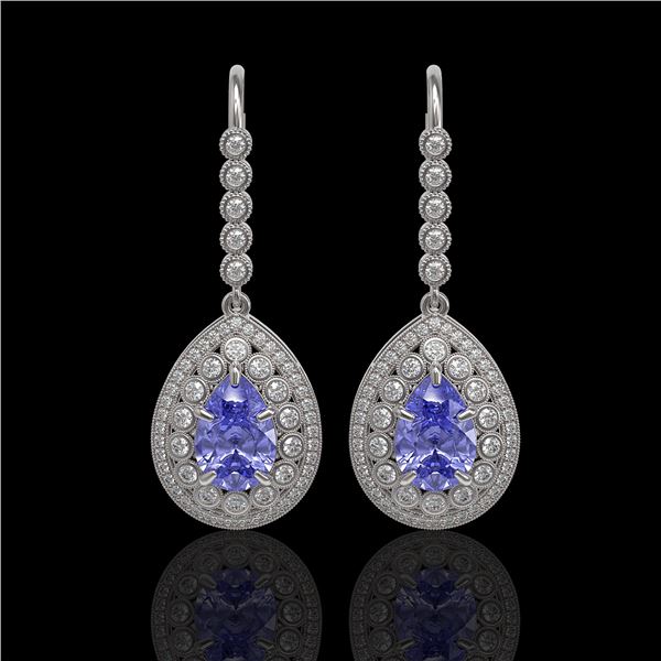 8.95 ctw Tanzanite & Diamond Victorian Earrings 14K White Gold - REF-345Y5X