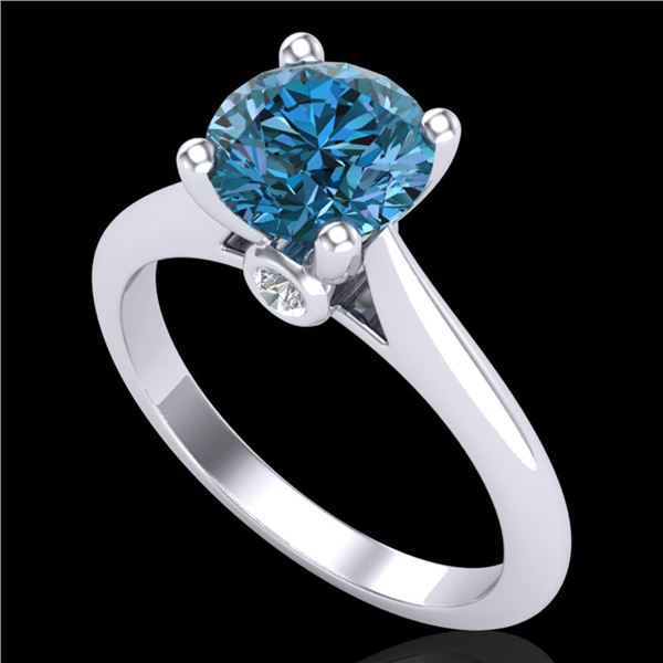 1.6 ctw Intense Blue Diamond Engagment Art Deco Ring 18k White Gold - REF-216N8F