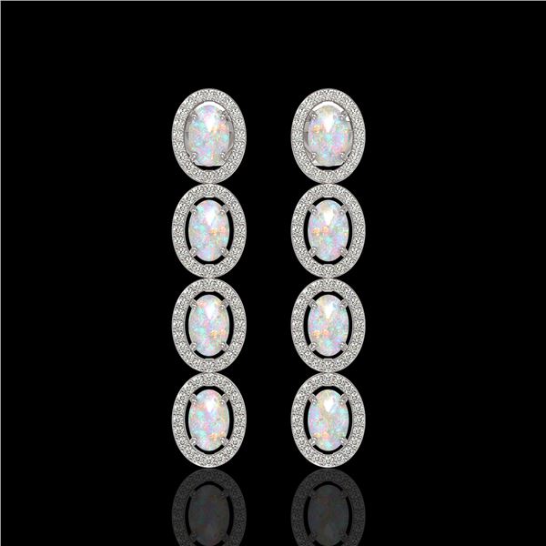 4.05 ctw Opal & Diamond Micro Pave Halo Earrings 10k White Gold - REF-143R6K