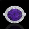 Image 2 : 4 ctw Amethyst & Micro Pave VS/SI Diamond Ring 18k White Gold - REF-98X5A