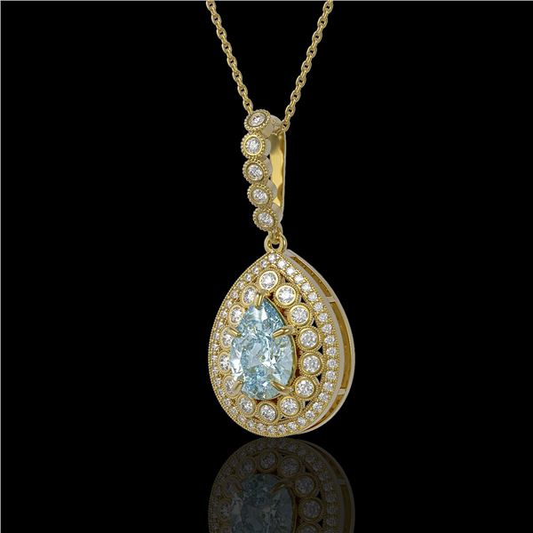 3.77 ctw Aquamarine & Diamond Victorian Necklace 14K Yellow Gold - REF-160W2H