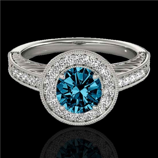 1.5 ctw SI Certified Fancy Blue Diamond Solitaire Halo Ring 10k White Gold - REF-150G2W