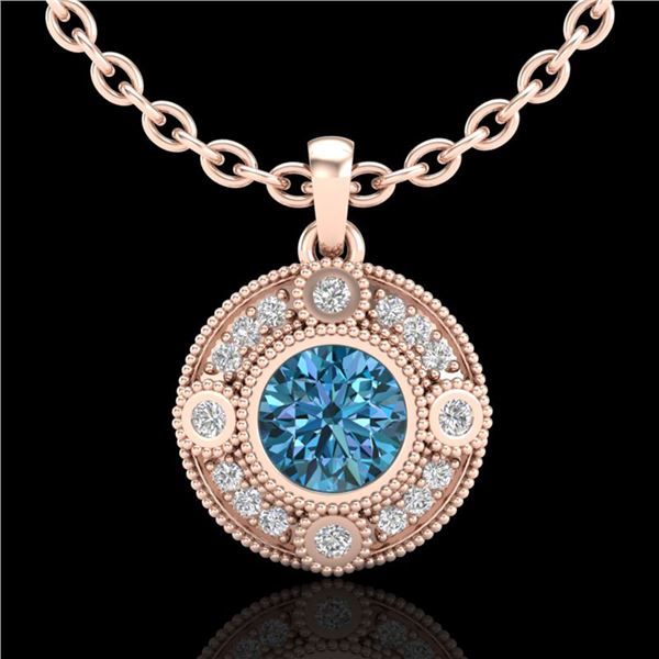 1.01 ctw Fancy Intense Blue Diamond Art Deco Necklace 18k Rose Gold - REF-119H3R