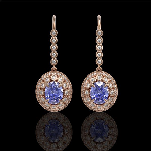 9.47 ctw Tanzanite & Diamond Victorian Earrings 14K Rose Gold - REF-315K6Y