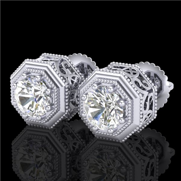 1.07 ctw VS/SI Diamond Solitaire Art Deco Stud Earrings 18k White Gold - REF-218F2M