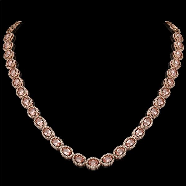 31.96 ctw Morganite & Diamond Micro Pave Halo Necklace 10k Rose Gold - REF-672R8K