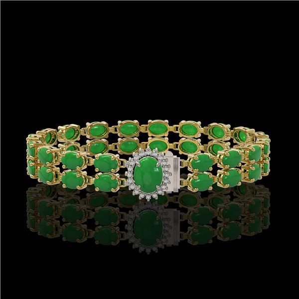 29.82 ctw Jade & Diamond Bracelet 14K Yellow Gold - REF-218K2Y