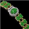 Image 2 : 29.82 ctw Jade & Diamond Bracelet 14K Yellow Gold - REF-218K2Y