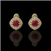 Image 1 : 4.99 ctw Certified Ruby & Diamond Victorian Earrings 14K Yellow Gold - REF-124R8K