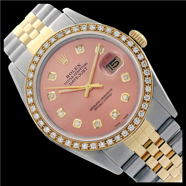Rolex Men's Two Tone 14K Gold/SS, QuickSet, Diamond Dial & Diamond Bezel