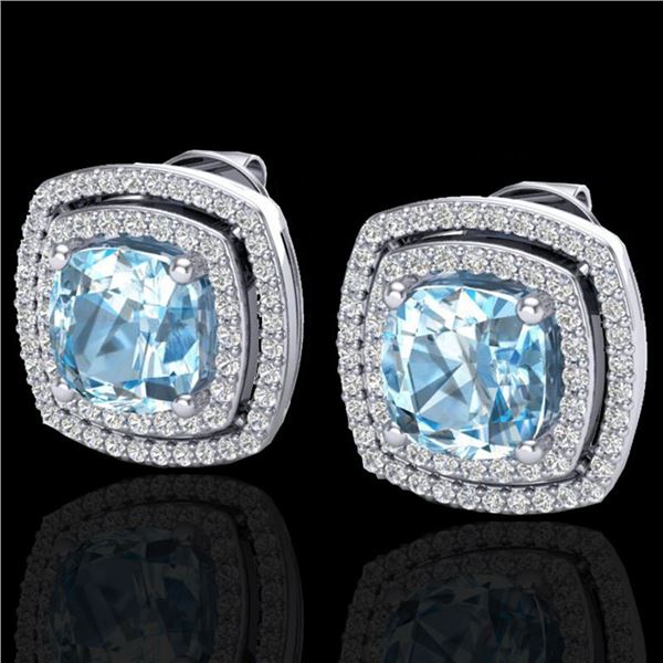 4.05 ctw Sky Blue Topaz & Micro VS/SI Diamond Earrings 18k White Gold - REF-104H4R