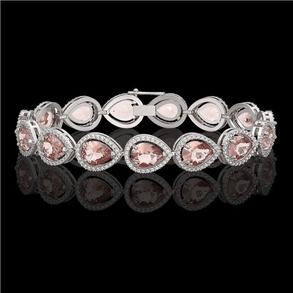 19.55 ctw Morganite & Diamond Micro Pave Halo Bracelet 10k White Gold - REF-480H4R