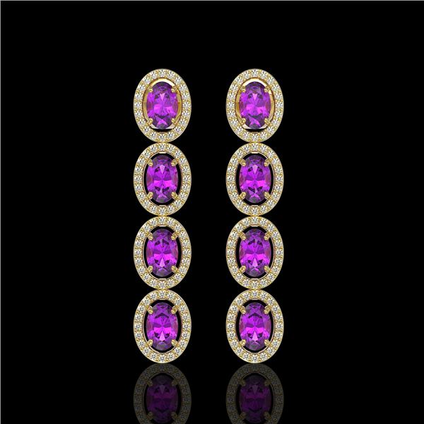 5.56 ctw Amethyst & Diamond Micro Pave Halo Earrings 10k Yellow Gold - REF-143M6G
