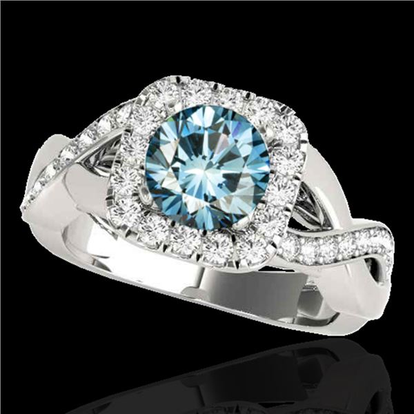 1.65 ctw SI Certified Fancy Blue Diamond Halo Ring 10k White Gold - REF-163M6G