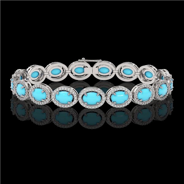 15.83 ctw Turquoise & Diamond Micro Pave Halo Bracelet 10k White Gold - REF-260G8W
