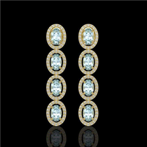 4.68 ctw Aquamarine & Diamond Micro Pave Halo Earrings 10k Yellow Gold - REF-143N6F