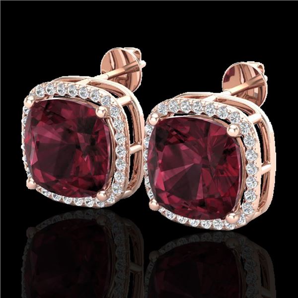 12 ctw Garnet & Micro Pave Halo VS/SI Diamond Earrings 14k Rose Gold - REF-73A3N