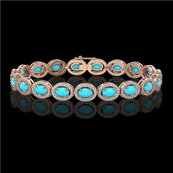 11.40 ctw Turquoise & Diamond Micro Pave Halo Bracelet 10k Rose Gold - REF-227G8W