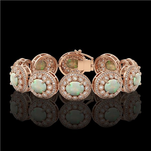 40.37 ctw Certified Opal & Diamond Victorian Bracelet 14K Rose Gold - REF-1402M4G